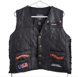 Buffalo Leather Biker Patriotic Motorcycle Riding Vest